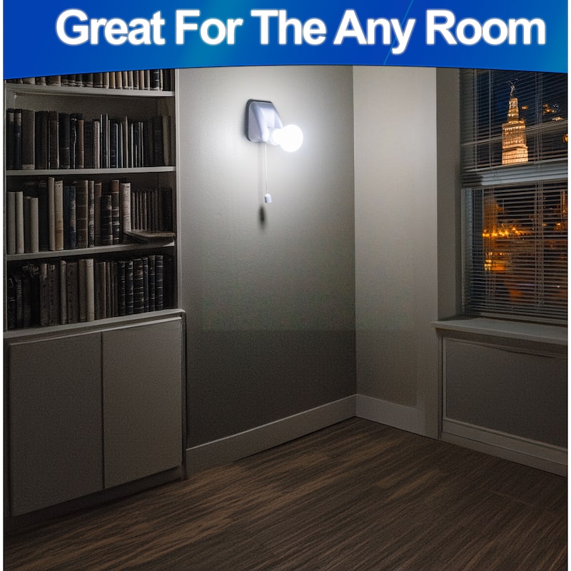 Wireless Battery LED Light Bulb - Portable, Cordless Stick Anywhere Light w/ Pull String & Slide Base - 2pc - white - regular