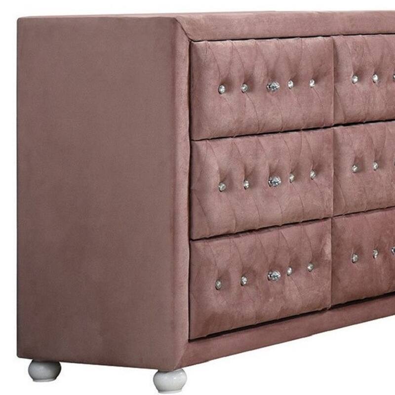 HomeRoots 40" Pink Solid and Manufactured Wood Six Drawer Double Dresser