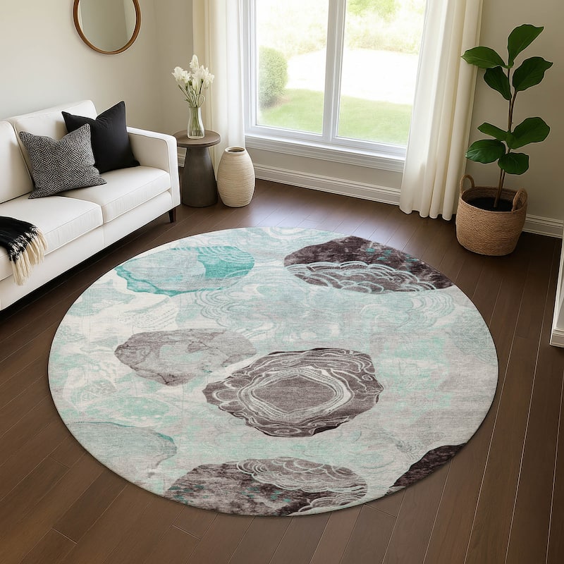 Premium Washable Super Soft Abstract Imprints Mayfield Rug - Teal - 8' x 8'