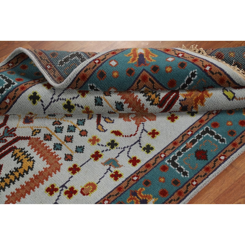 Hand Knotted Oriental 100% Wool Carpet Transitional Floral Navy Blue & Blues Oushak Area Rug - 5' 11'' X 4' 0''