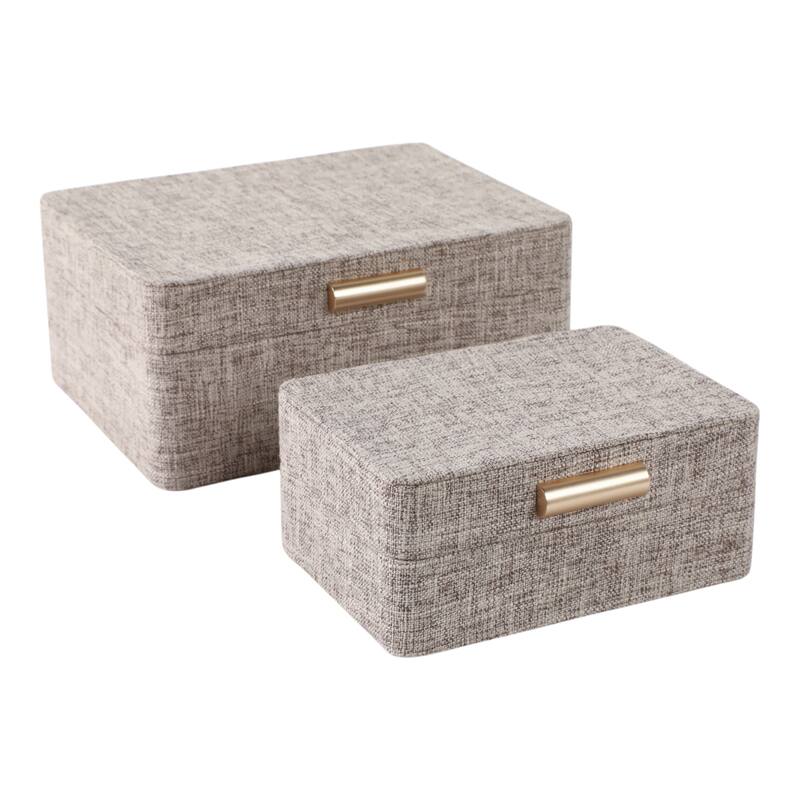 Fabric Organizer Box with Lid Modern (Set of 2) - 9" Brown - 9" x 7" x 4"