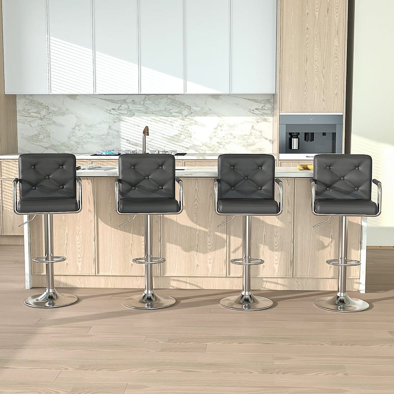 Javlergo Adjustable Height Swivel Bar Stools PU Leather with Back and Armrest, Set of 4 Barstools - Black