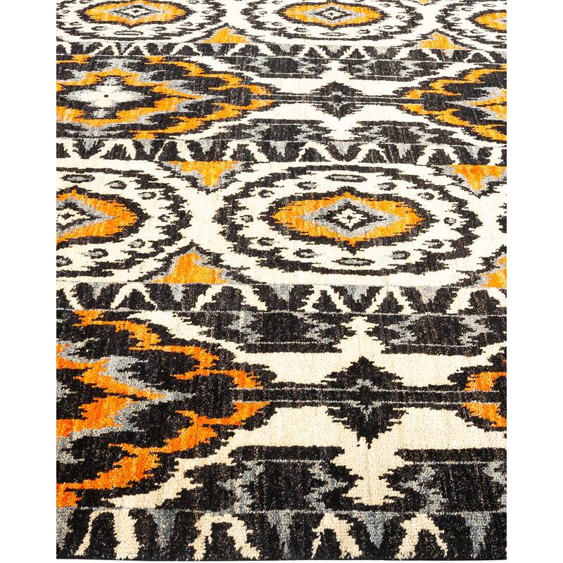 Overton Hand Knotted Wool Vintage Inspired Modern Contemporary Modern Black Area Rug - 6' 2" x 9' 5"