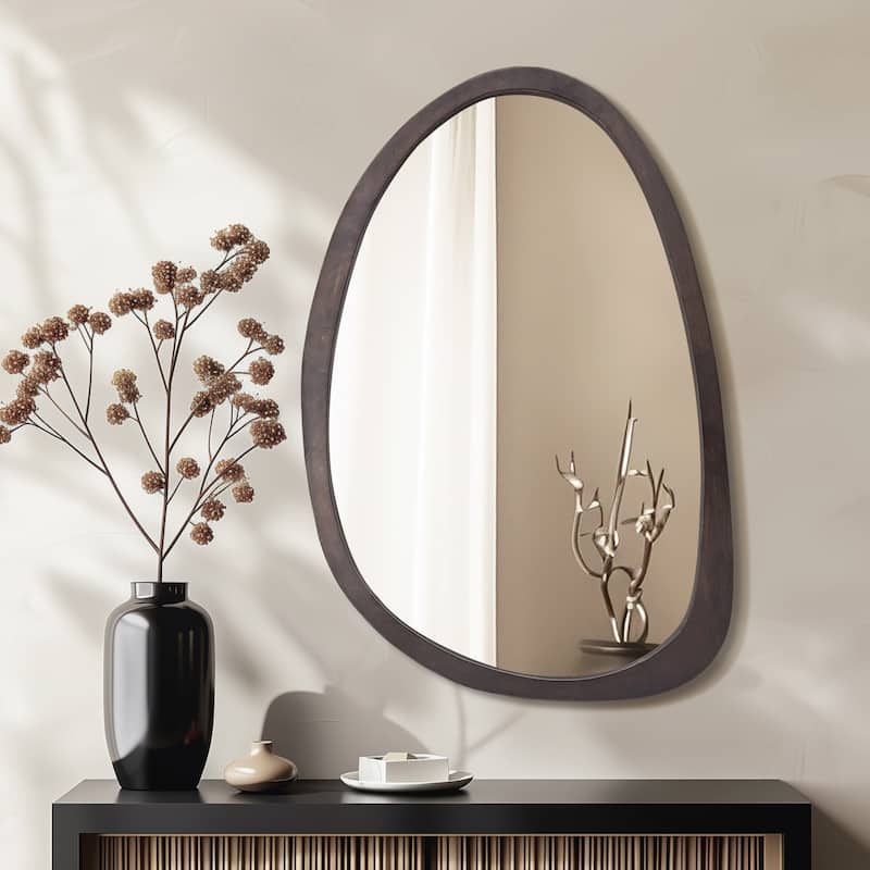 28/35''Modern Irregular Wall Mirror Black Walnut Wood Frame Accent Mirror