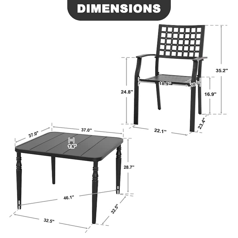 5-Piece Patio Outdoor Metal Dining Set with Umbrella Hole