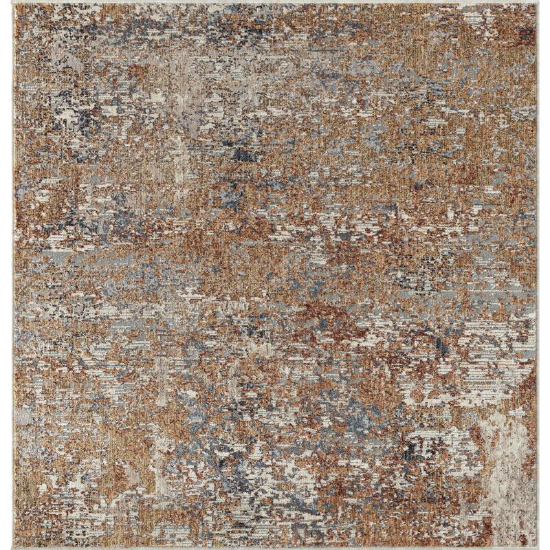 Camilla Abstract Area Rug - Square 4' x 4' - Rust Tones/Indigo