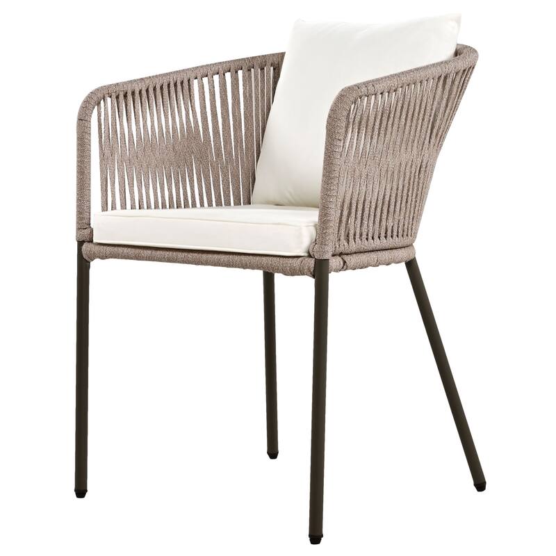 7 Pieces Patio Dining Set, All-Weather Outdoor Furniture Set with Acacia Wood Dining Table and Upholstered Chairs, Metal Frame