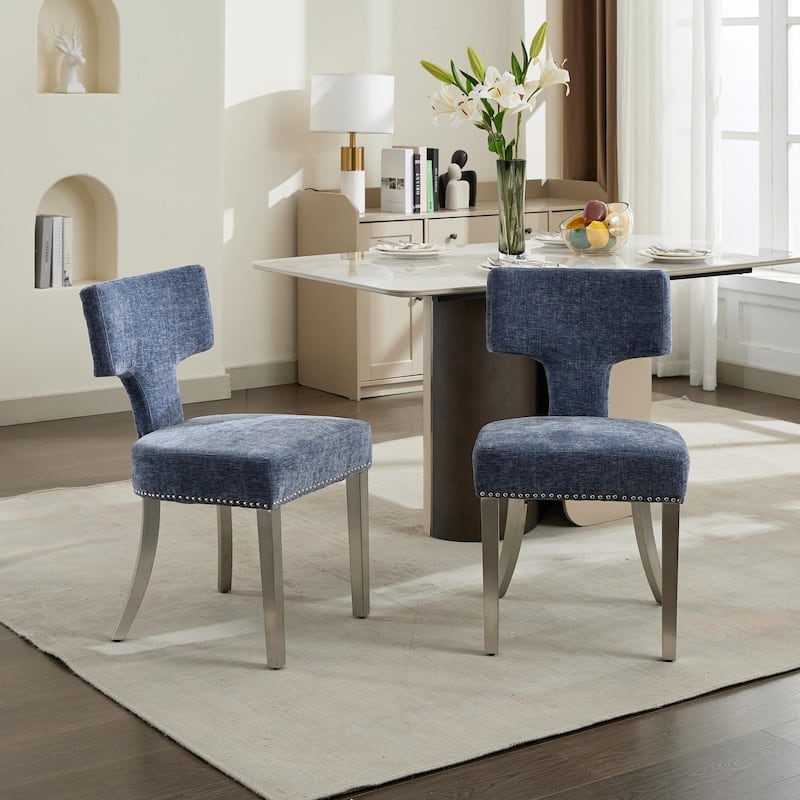 Modern Dining Chairs Set of 2, Farmhouse Upholstered Accent Chair with Curved Backrest