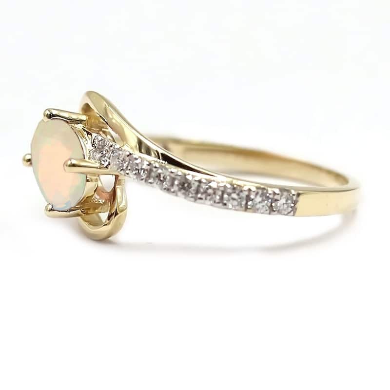 Yellow Gold Over Sterling Silver Ethiopian Opal and White Topaz Ring