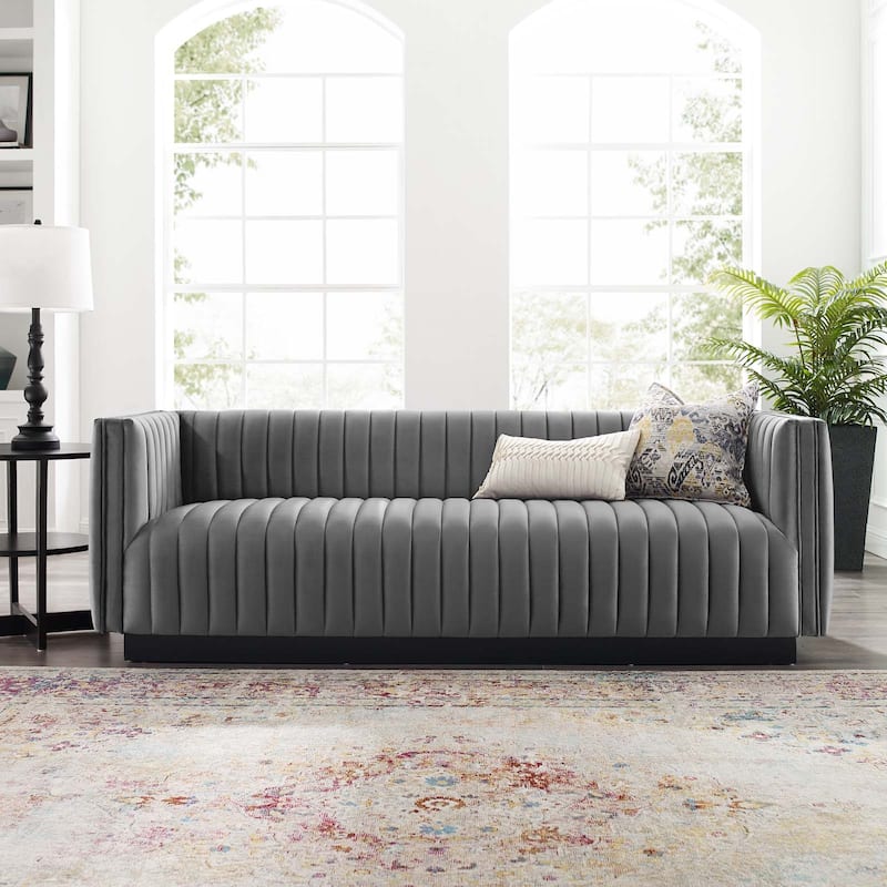 Silver Orchid Rosar Channel Tufted Velvet Sofa - Gray