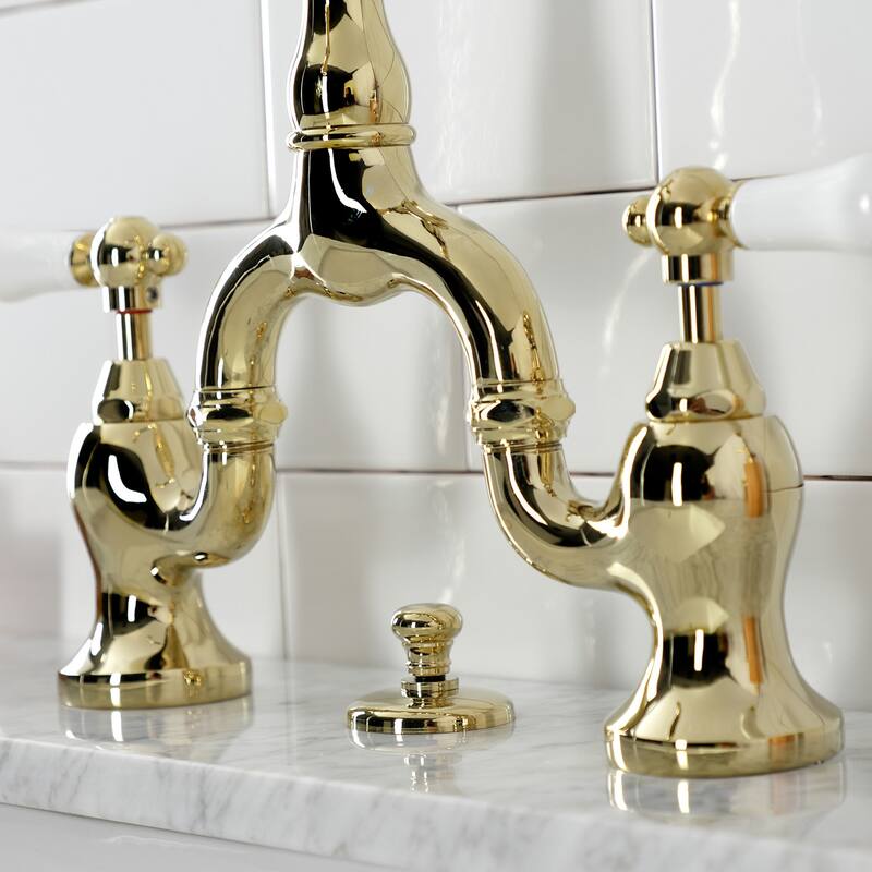 English Country Bridge Bathroom Faucet with Brass Pop-Up