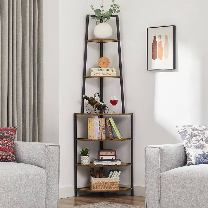 VECELO 6-Tier Corner Bookshelf 68.5" Open Shelves Space-Saving Multifunctional Storage for Living Room Kitchen Balcony