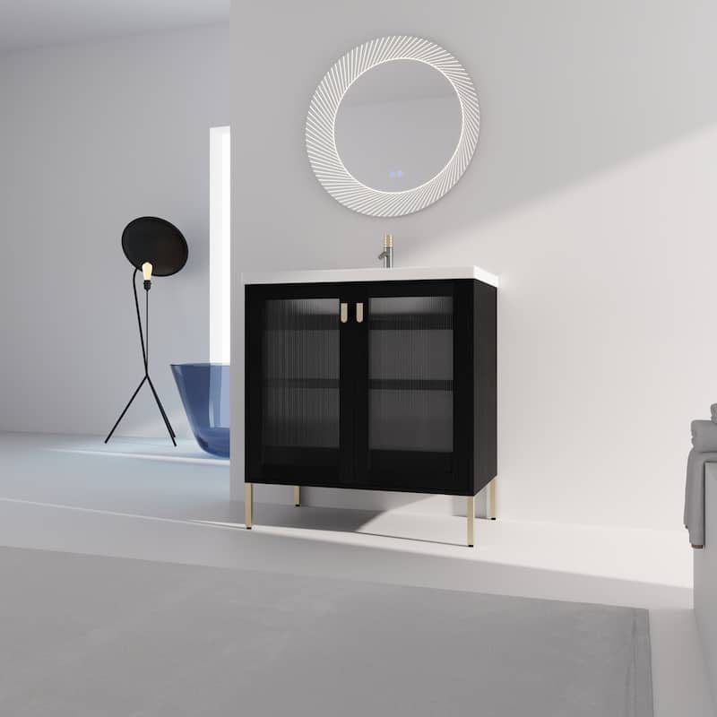 24/32 inch Freestanding Bathroom Vanity Set in Black with Integrated Ceramic Sink - 31.9"×18.7"