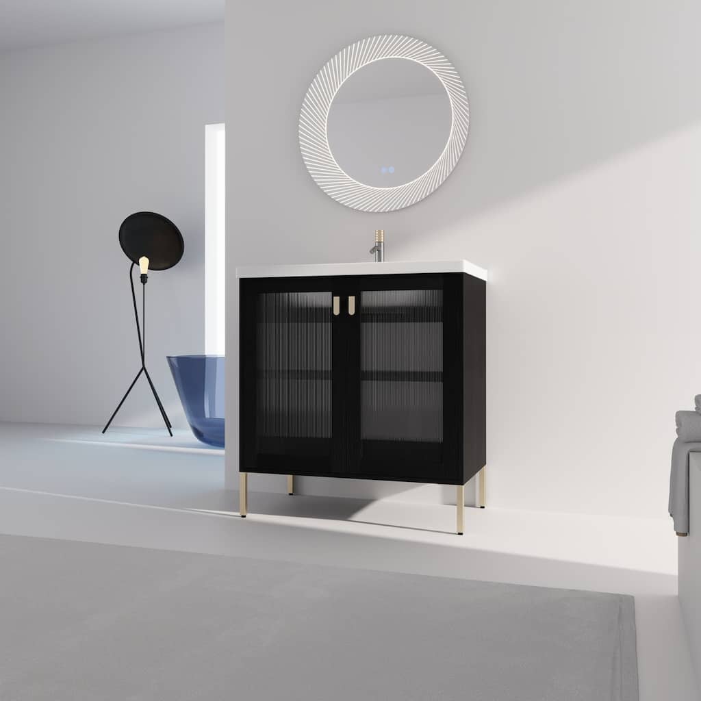 24/32 inch Freestanding Bathroom Vanity Set in Black with Integrated Ceramic Sink