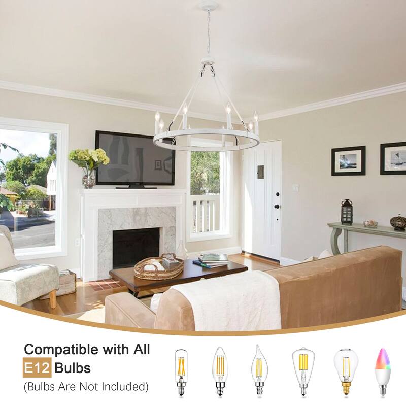 8-Light Candlestick Wagon Wheel Chandelier Linear Chandelier Lighting for Kitchen Island