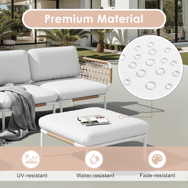 Outdoor Patio Sectional Sofa Set Cushioned Conversation Seating Set