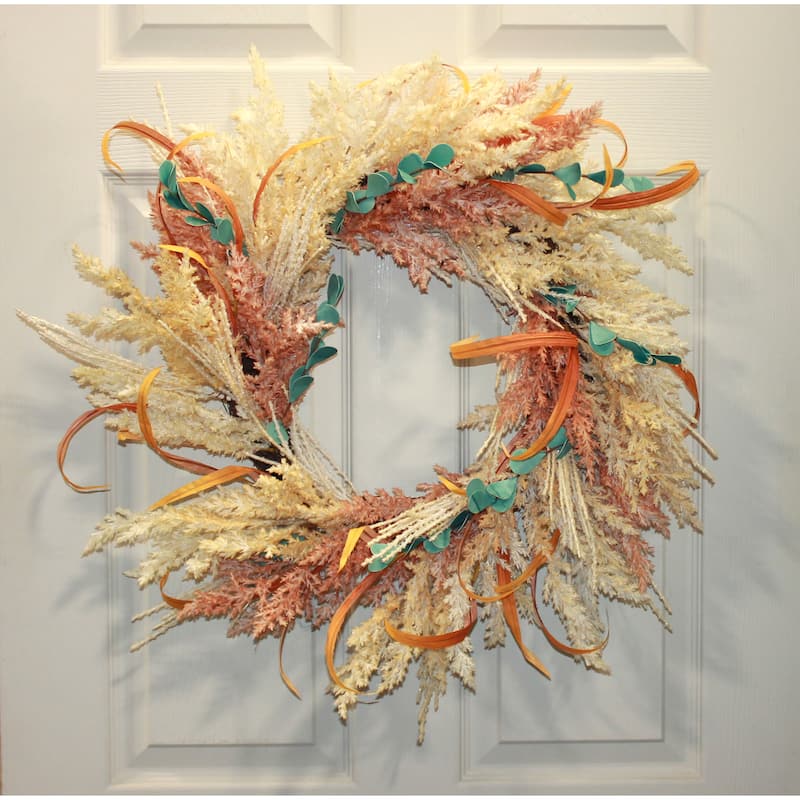 24" Artificial Fall Harvest Heather Wreath on Natural Twig Base