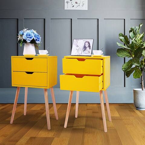 2 Set Wood Nightstand with 2 Sliding Drawers