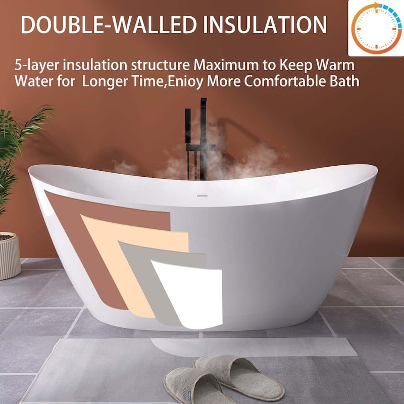66 in. x 32 in. Acrylic Freestanding Soaking Bathtub in White