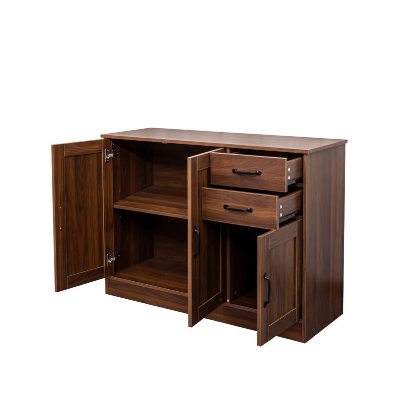 Roomfitters Modern Walnut Buffet Sideboard, 43" Dining Storage Cabinet with Drawers and Doors, Walnut