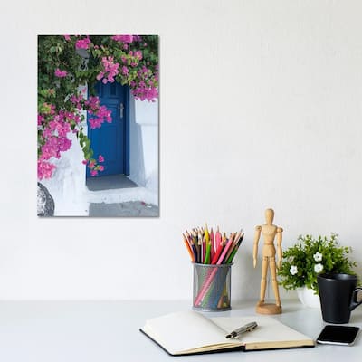 iCanvas "A Picturesque Blue Door Surrounded By Pink Bougainvillea, Firostefani, Santorini, Greece" by Brenda Tharp Canvas Print