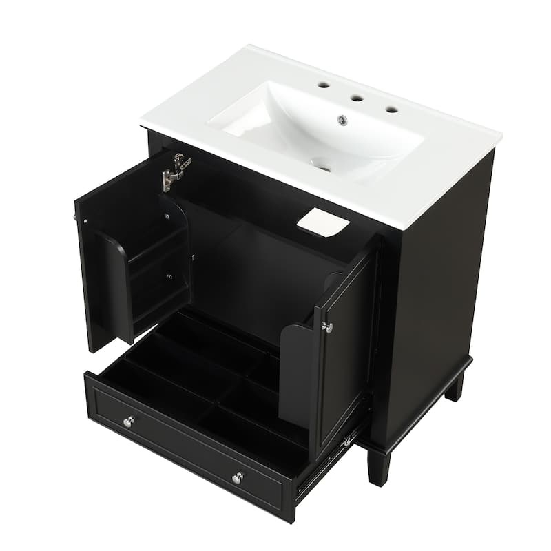 GDFStudio - Emerson 30-Inch Freestanding Bathroom Vanity with Ceramic Sink, Multi-functional Cabinet and Drawer, Painted Finish