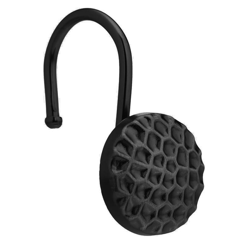 12 Piece Set - Matte Black Pebble Stones Heavy Duty Shower Curtain Hooks Rings Rustproof Metal - Matte Black