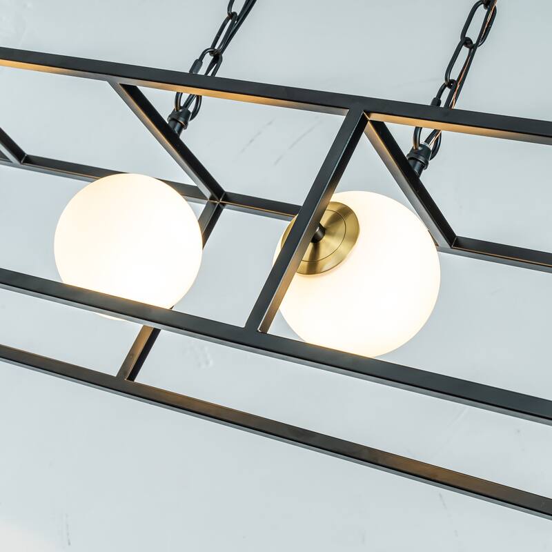 4-Light Matte Black Bubble Chandelier Square/Rectangle Industrial Light Fixrures for Dining Room and Kitchen Island - W39''