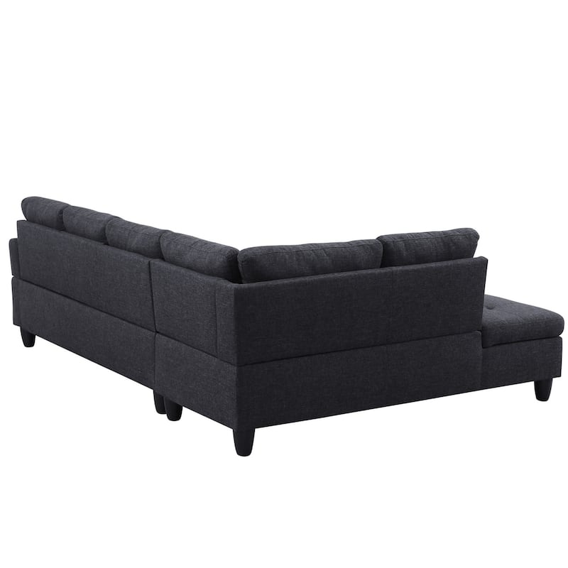 Modern Built-in Cup-holders Console Linen Sectional Sofa with 2 Pillows