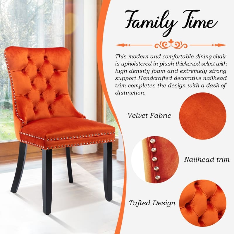 High-end Tufted Velvet Upholstered Nailhead Dining Chair Set of 6