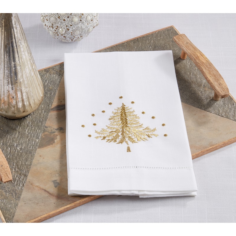 Yuletide Charm Embroidered Christmas Tree Guest Towel (Set of 4)
