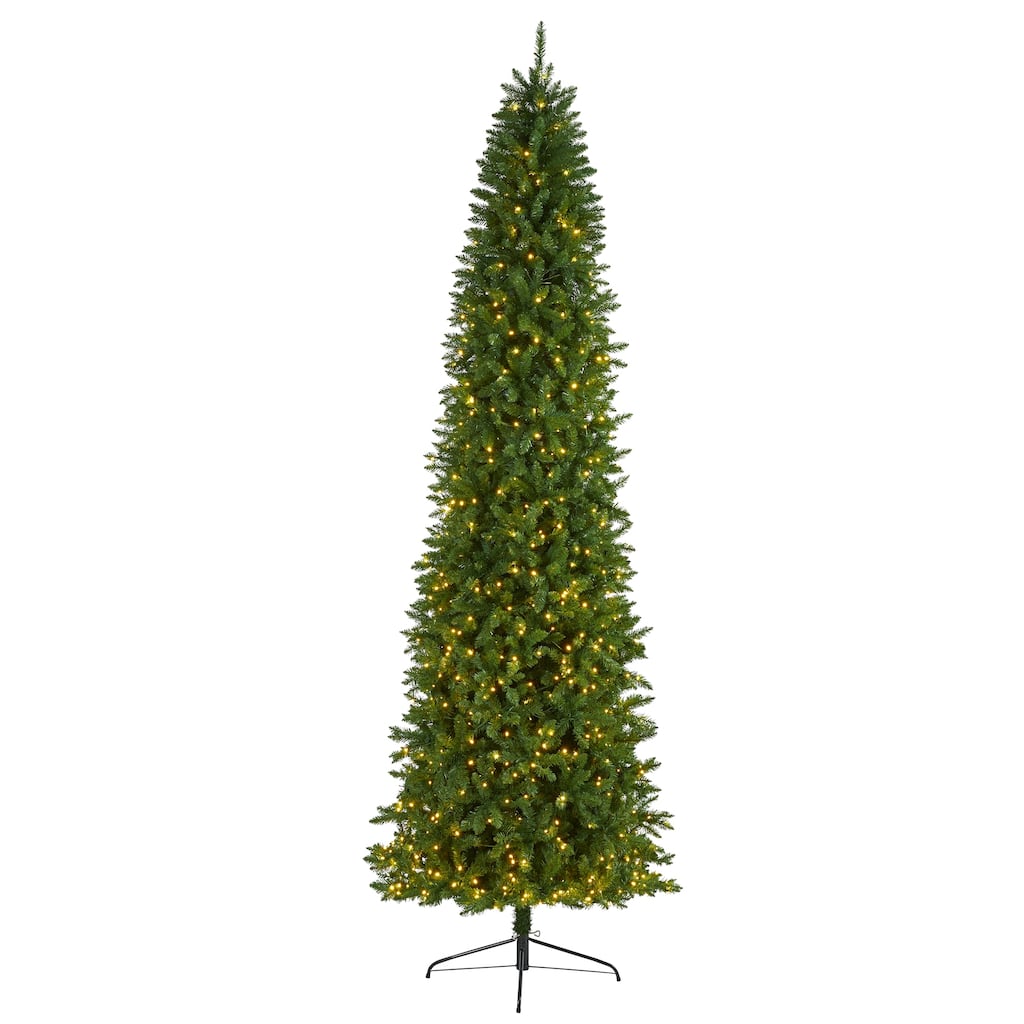 10' Slim Green Mountain Pine Christmas Tree with 800 Clear LED Lights