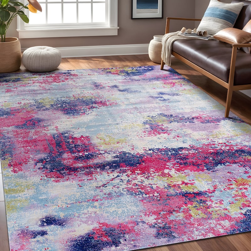 Beverly Rug Queen Abstract Non-Slip Rubber Back Washable Indoor Area Rug