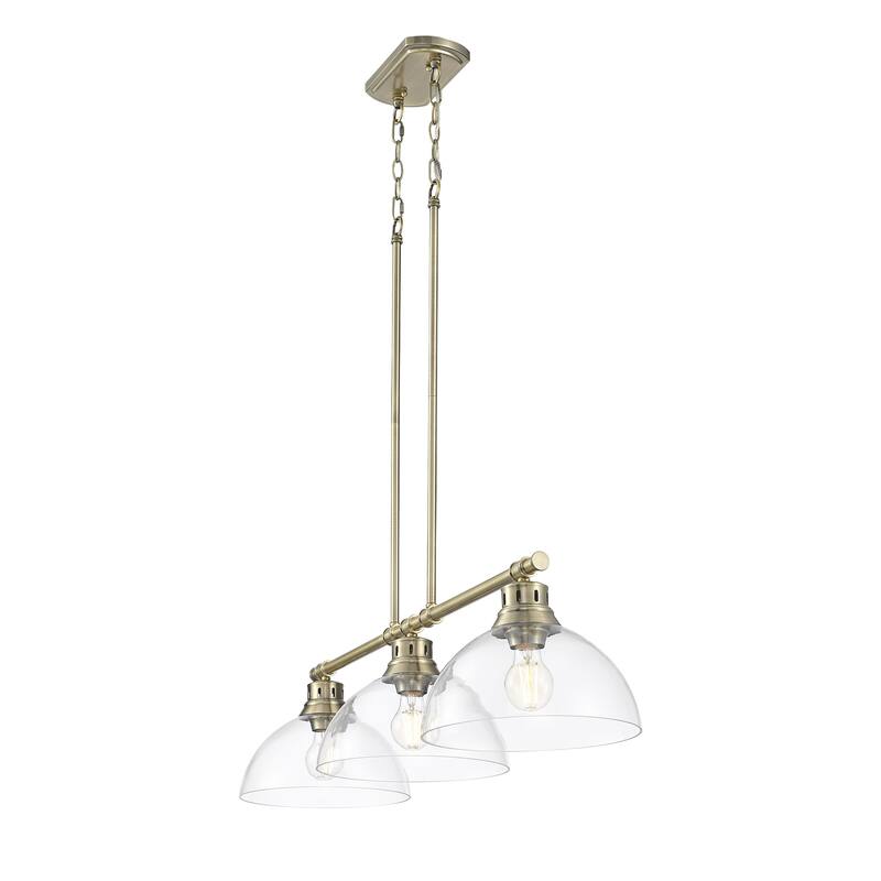 Yep by Golden Lighting Duncan 3-light Island Light in Aged Brass and Clear Glass