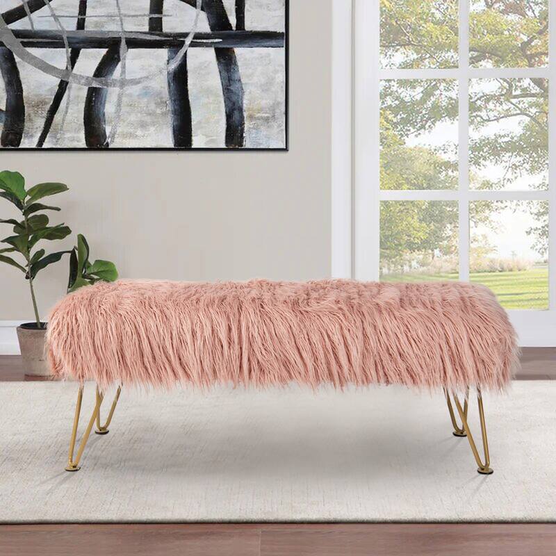Home Soft Things Mongolian Ottoman Bench with Gold Metal Legs