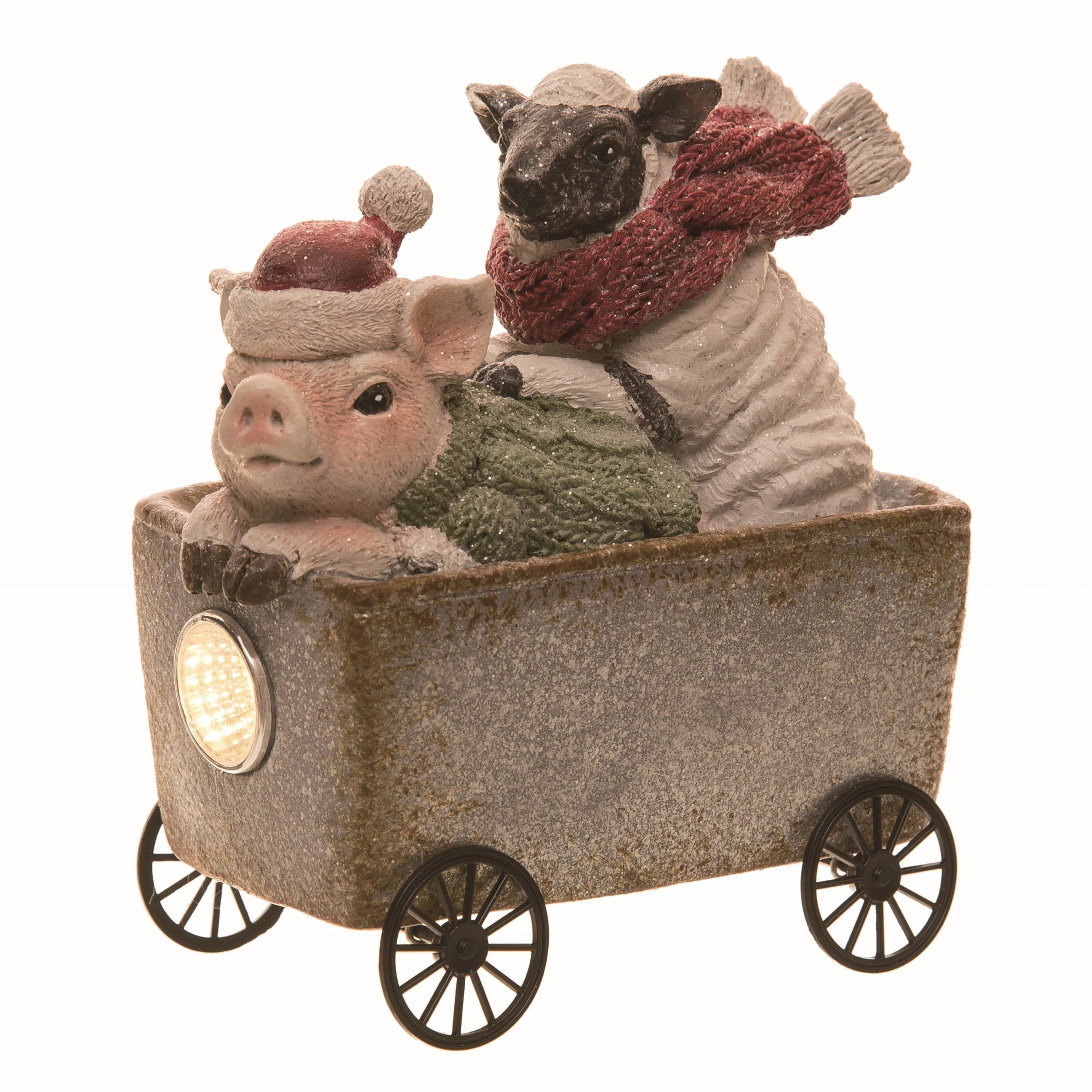 Transpac Resin 5.51 in. Multicolor Christmas Farmhouse Wagon Ride Figurine - Brown/Off-White/Red