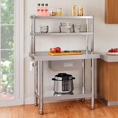 36"×24" Stainless Steel Table with Overshelves and Drawer