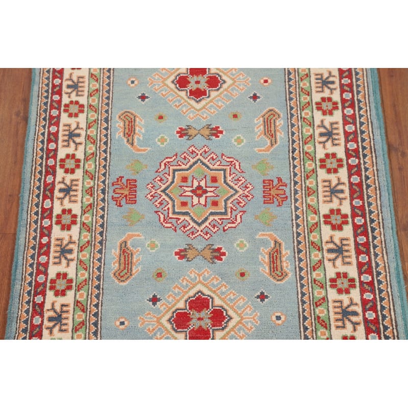 Light Blue Kazak Oriental Rug Handmade Accent Wool Carpet - 2'9" x 4'3"