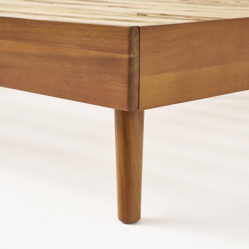 Twin Size Natural Acacia Wood Platform Bed with Mid-Century Modern Design and 600lb Capacity