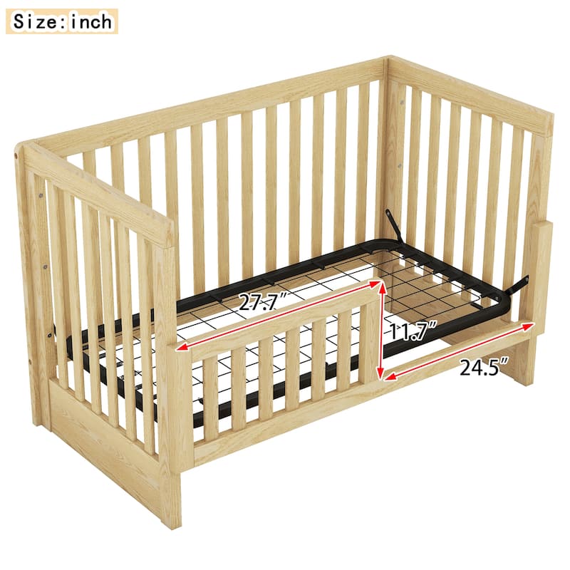 Toddler Bed with Guardrail & Shelf, Convertible Crib/Full Size Bed