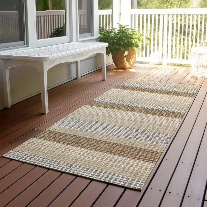 Machine Washable Indoor/ Outdoor Cabana Stripe Chantille Rug - Gold - 2'3" x 7'6"