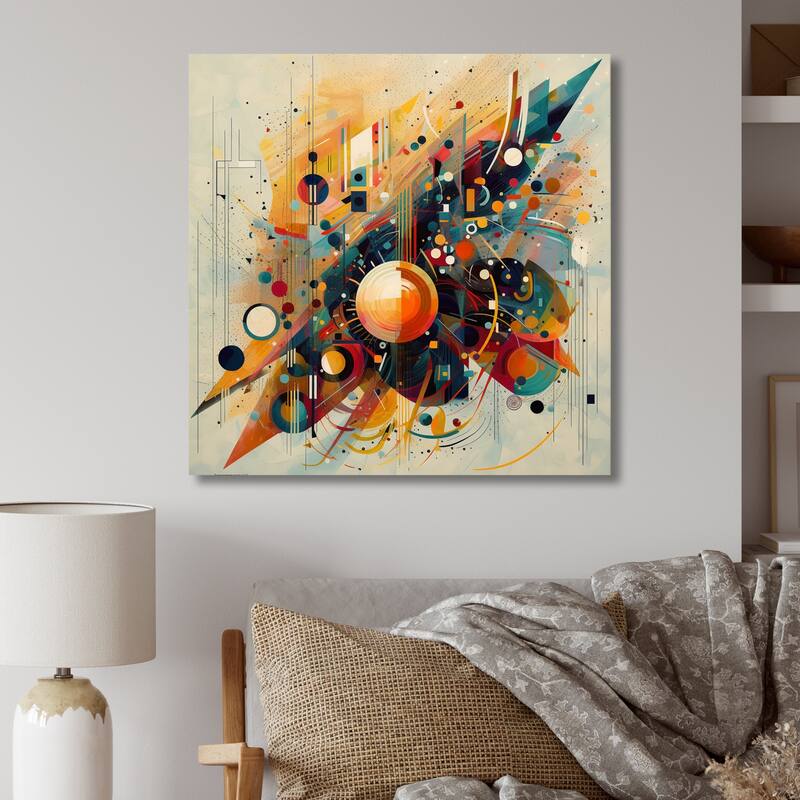 Designart "Orange Retro Vibe Background I" Modern Geometric Metal Wall Art