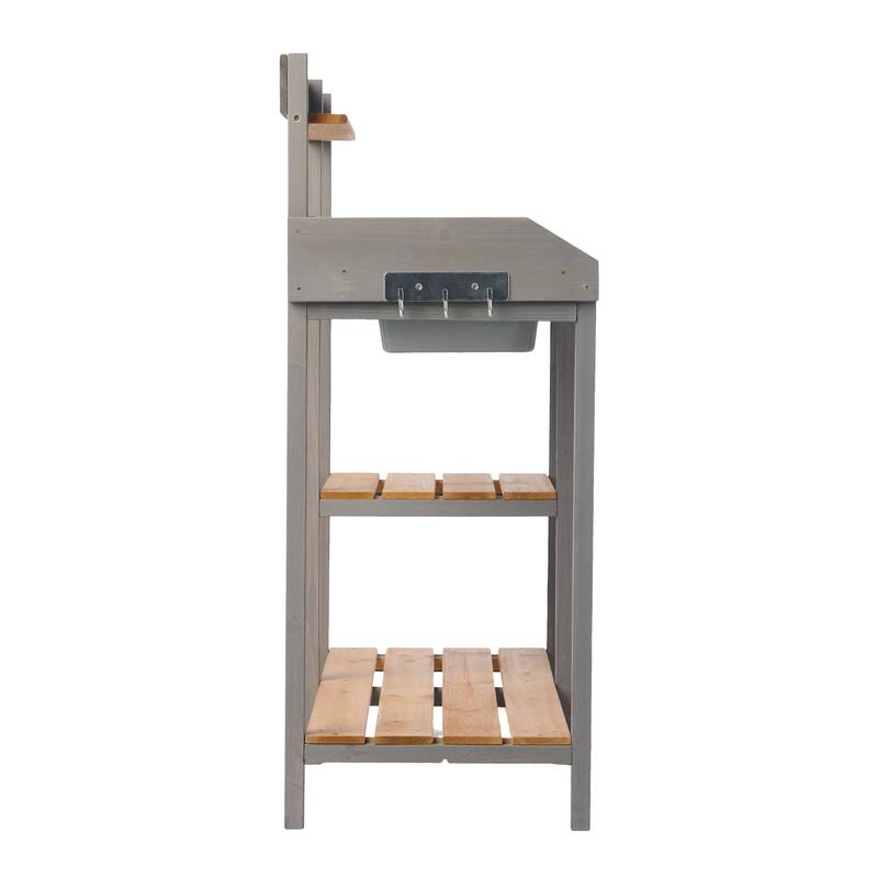 GDF Studio - Outdoor Solid Wood Potting Bench with Sink and Storage Garden Workstation