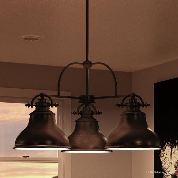 Luxury Industrial Chandelier, 15"H x 24"W, with Americana Style, Nostalgic Design, Parisian Bronze Finish (60 to 100 Watts - Steel - Bronze - 1 to 3 - Chandeliers For Bedrooms by Overstock.com