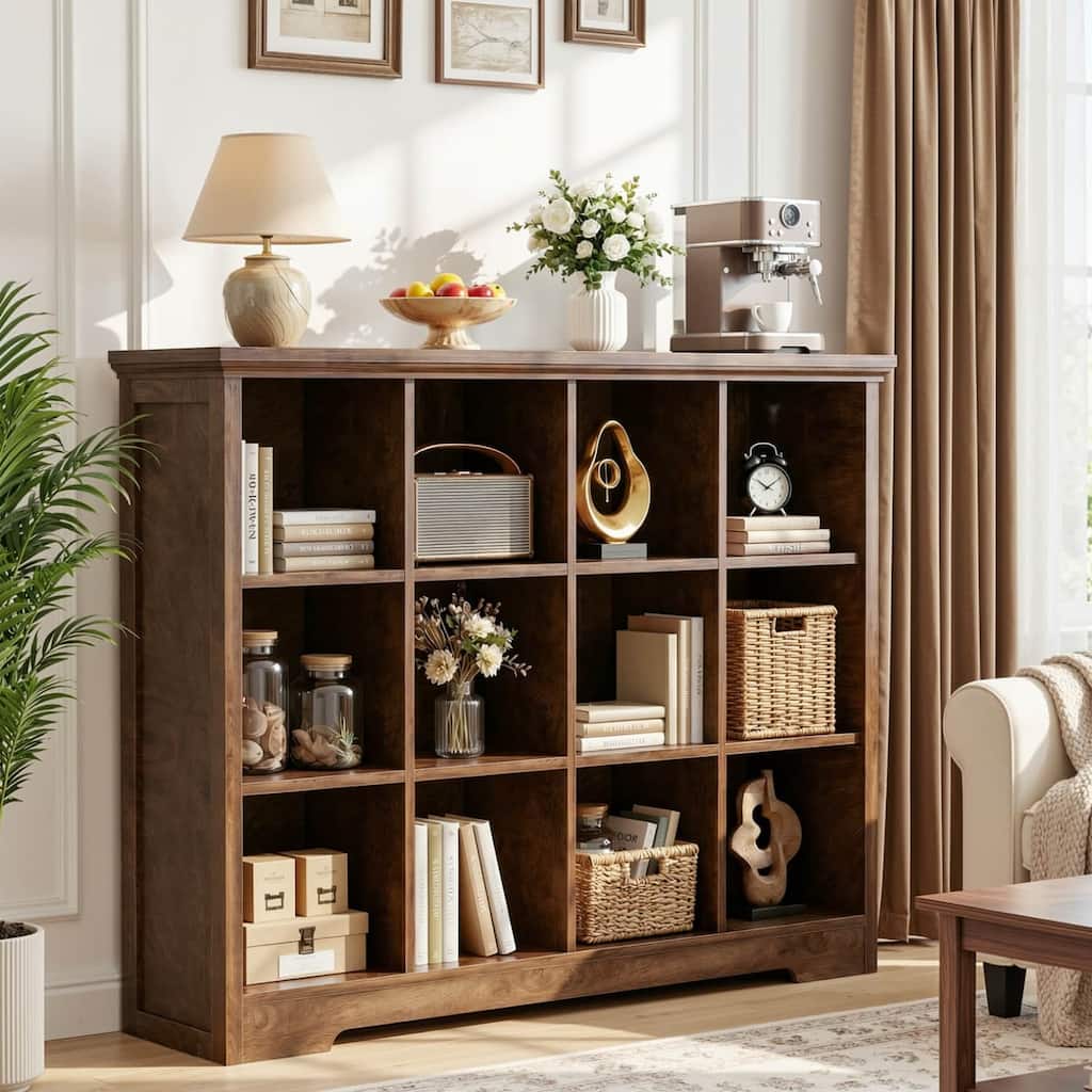 9/12 Cube Bookshelf with Charging Station, Decorative Storage Organizer