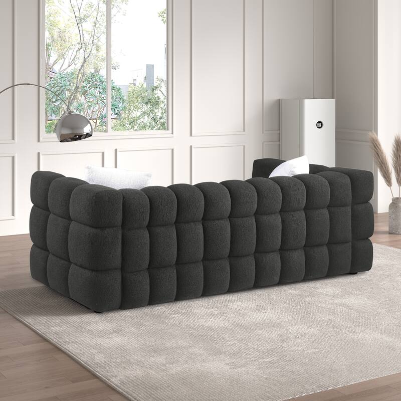 Wayna Modern Square Sofa, Sherpa Thick Cushion Double Sofa