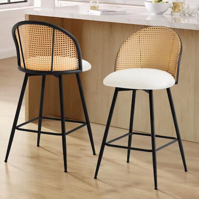 26-Inch Swivel Counter Height Bar Stools with Rattan Back - 36"H x 18.5"W x 19.7"D