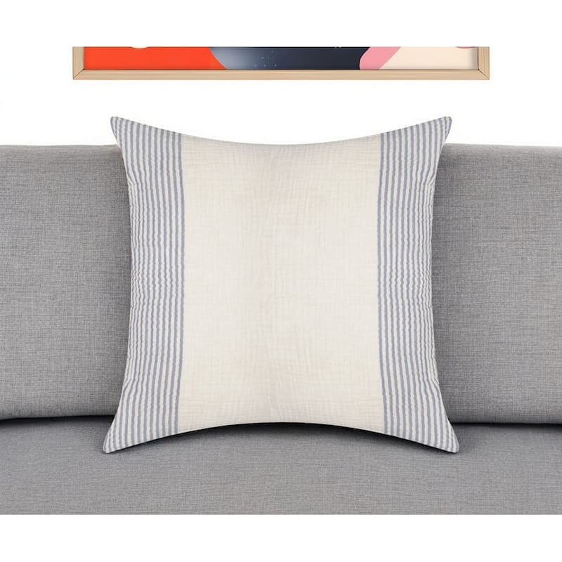 22" Blue Striped Cotton Throw Pillow - Blue
