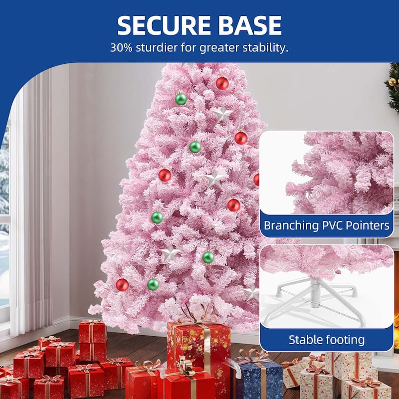 6/7.5 Ft Prelit Pink Flocked Spruce Christmas Tree