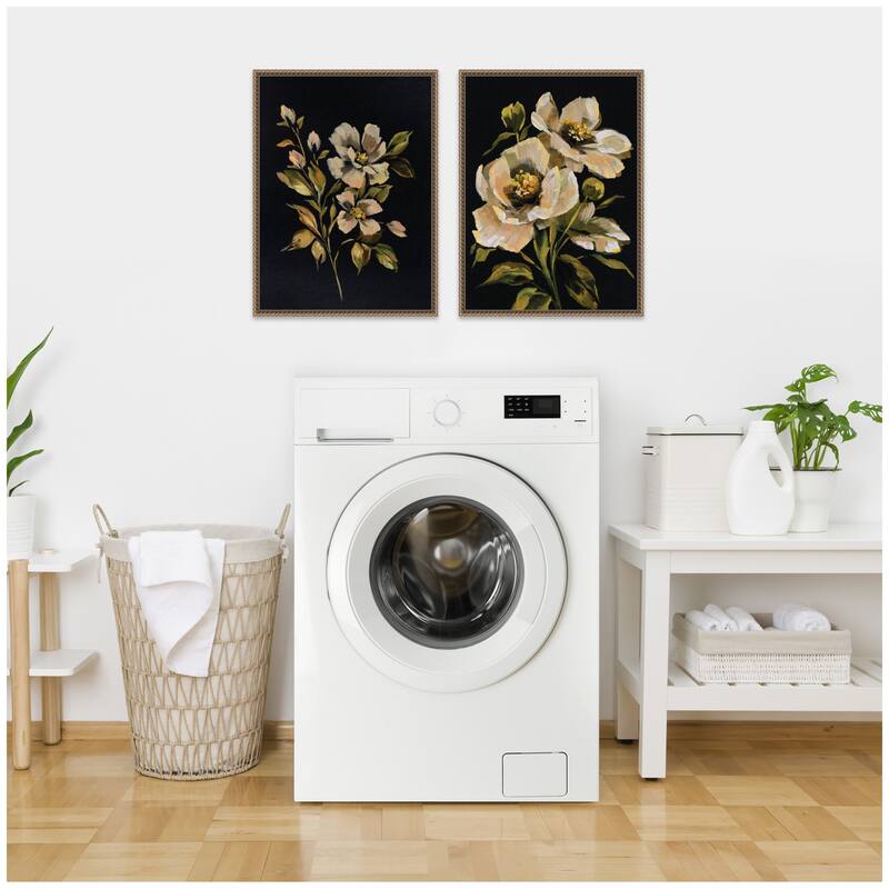 Kate and Laurel Sylvie Beaded Moody Floral 7 and 8 Framed Canvas Art Set by Annie Quigley